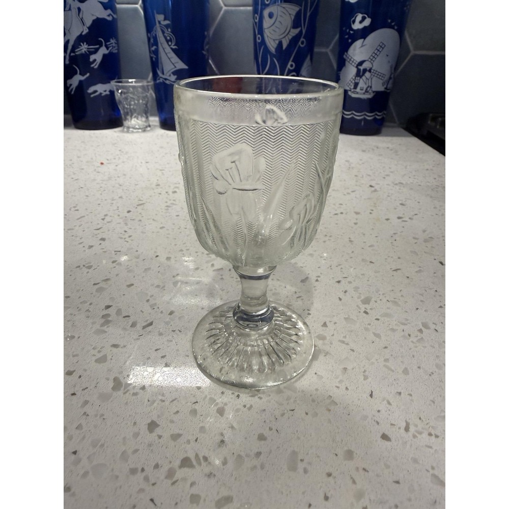 Jeannette Iris Herringbone Crystal Clear 4" Wine Depression Glass